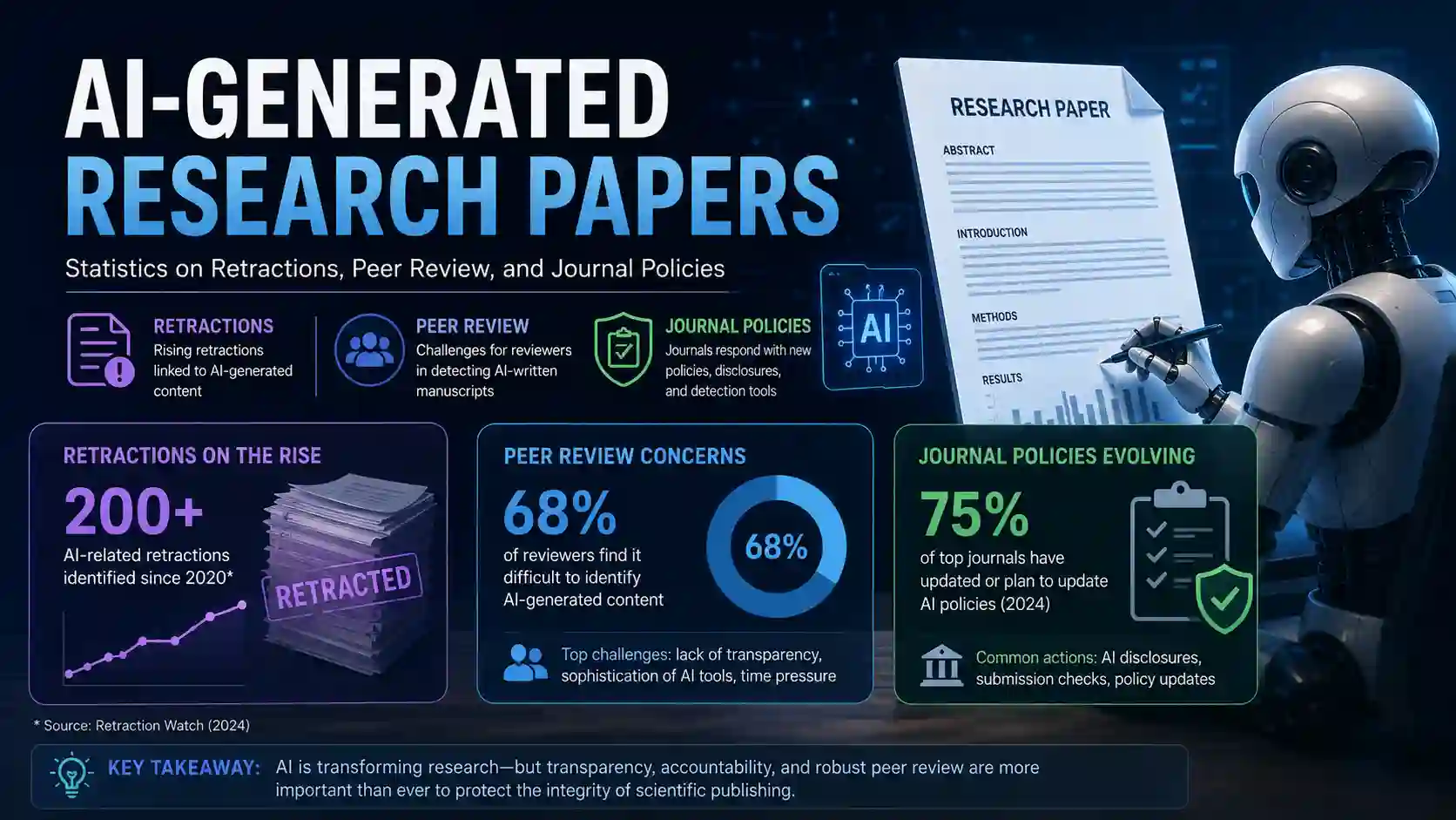 AI-Generated Research Papers: 2026 Statistics on Retractions, Peer Review, and Journal Policies