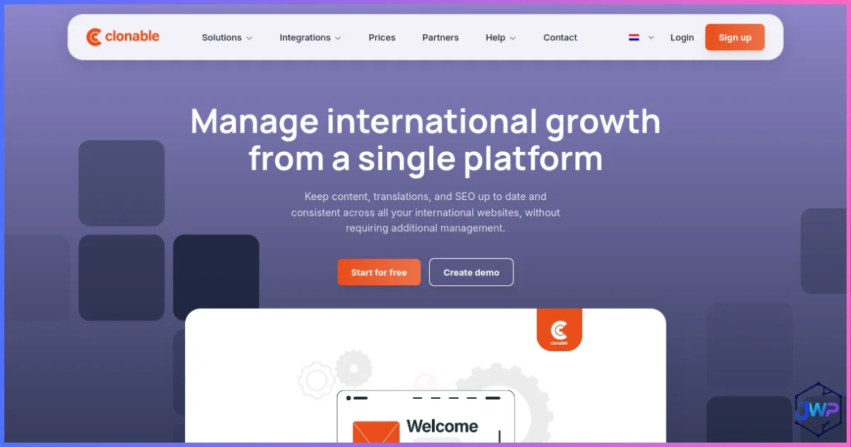Clonable homepage showing the Clone, Translate, Growth positioning and supported language count
