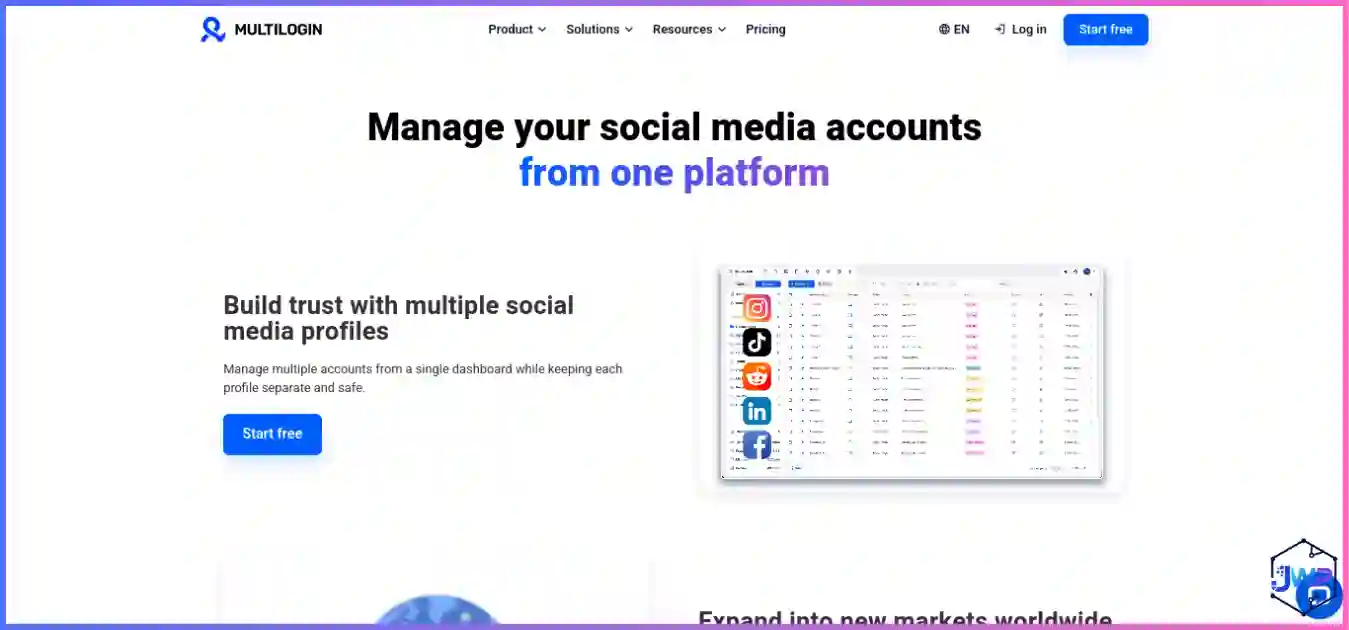 Multilogin anti-detect browser homepage showing browser profiles and Android cloud phones